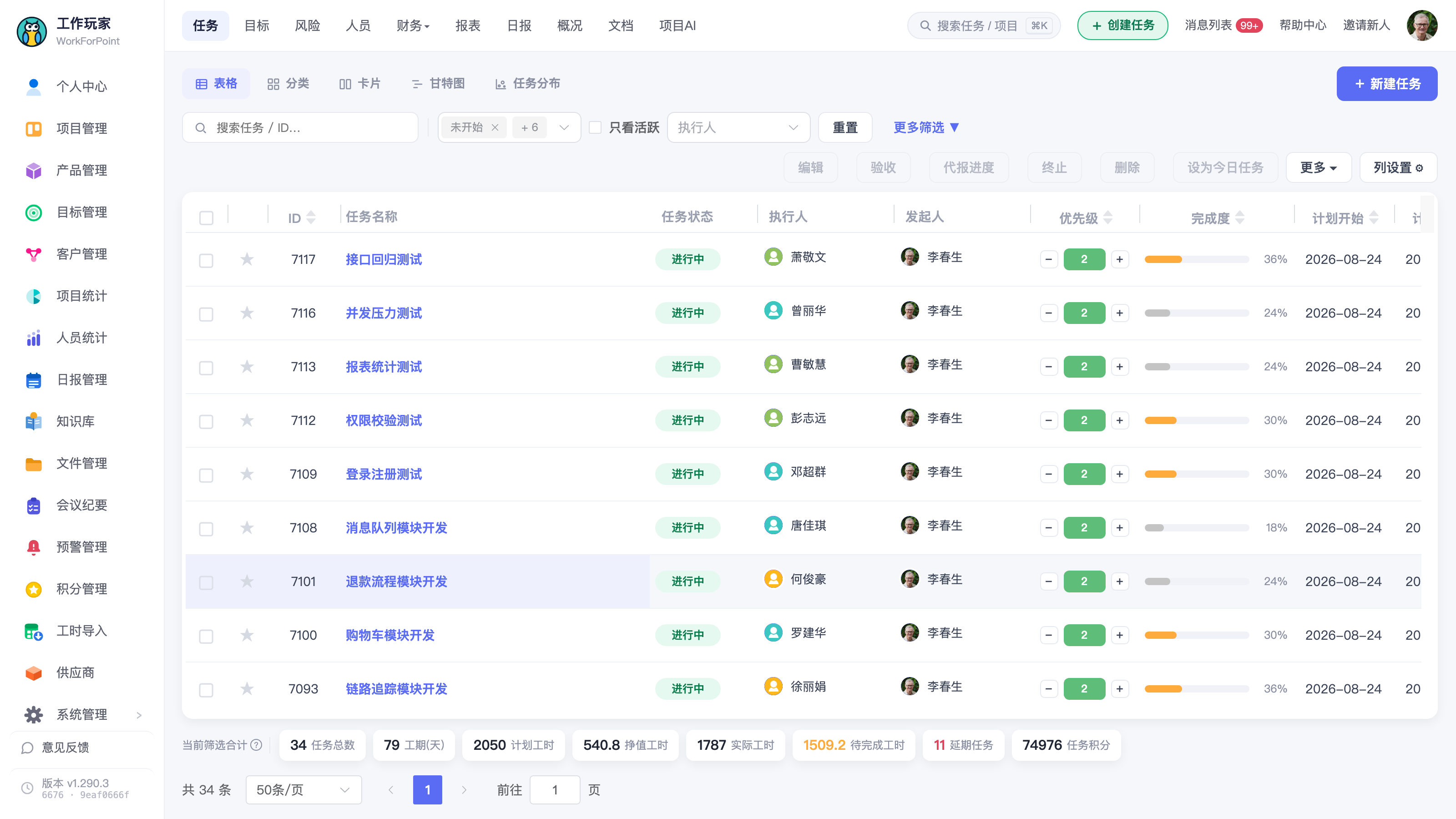 任意项目的任务列表整页