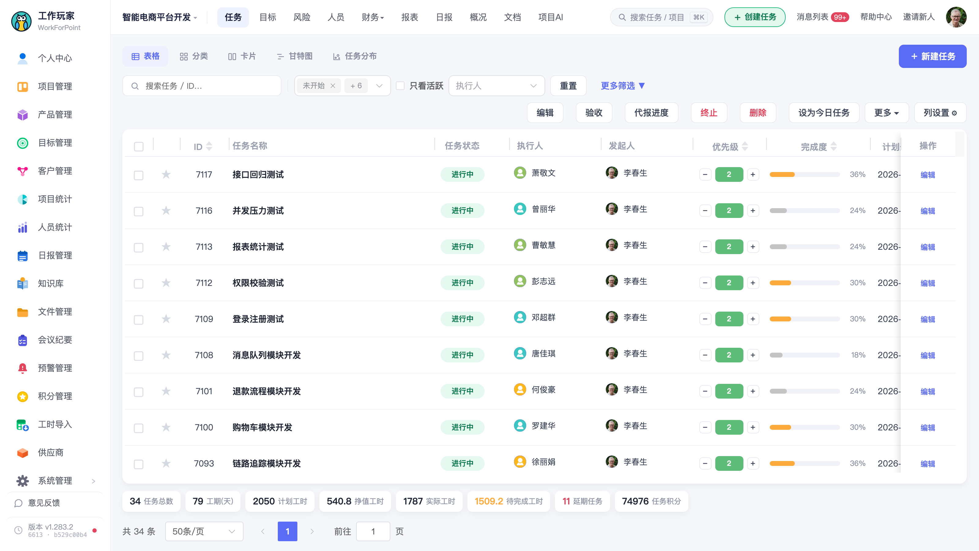 任意项目 → 任务列表页顶部左上角区域