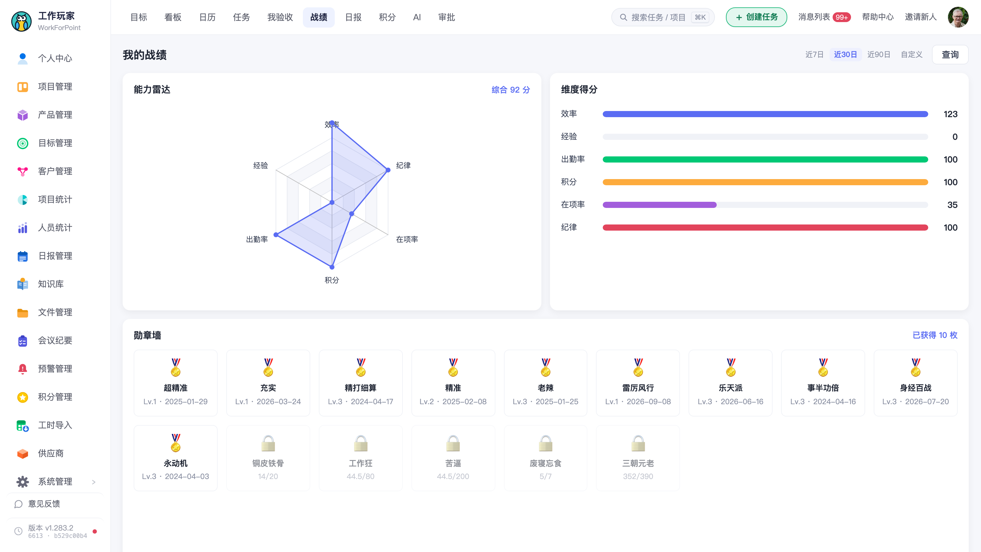 从左侧菜单点进「积分管理」后的默认页(积分账号管理),要拍到顶部那一排 5 个子页签(积分账号管理 / 积分类别管理 /